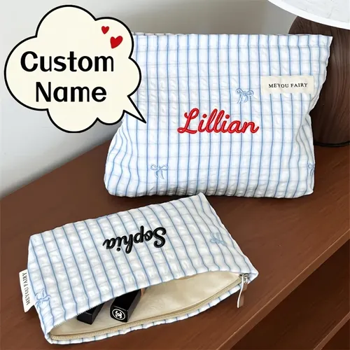 Bolsa De Maquillaje Fresca Bordada Con Nombre Personalizado,