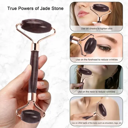 Rodillo Facial Jade Morado Para Ojos Y Cuello Antipuff