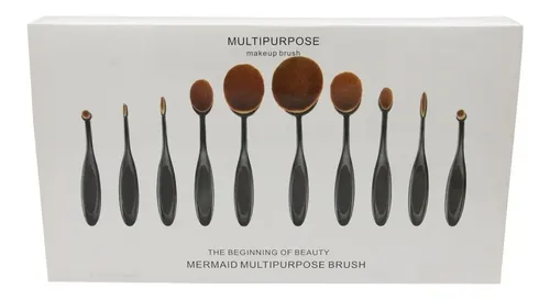 Set Brochas Maquillaje Oval X 10 Un. Con Caja Belleza Makeup