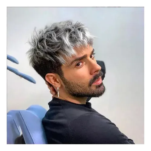 Peluca Hombre Con Textura Degradada Gris Plateado