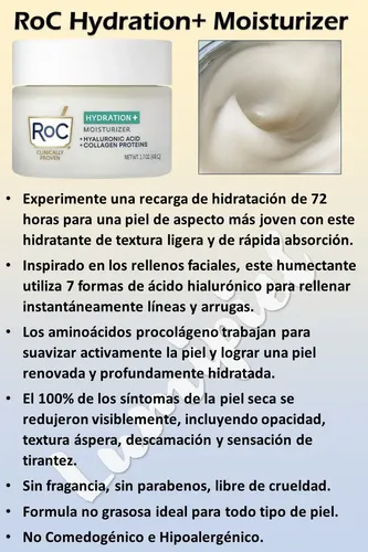 Roc Hydration + Crema Hidratante Facial Antiedad 48g Todo Tipo De Piel Día/noche