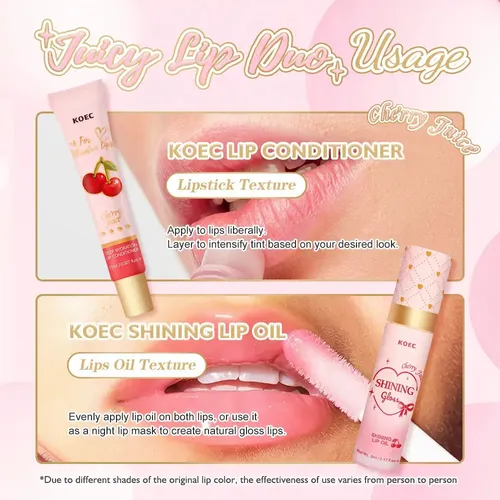 Set De Labios Koec Juicy Cherry, Kit De Hidratación Y Brillo