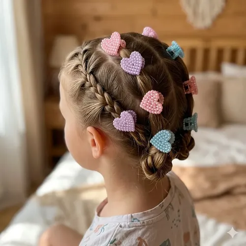 Hebillas Broches De Pelo Corazon Perlado X12 Unid Infantiles