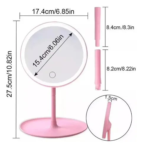 Espejo De Maquillaje Luz Led Touch Usb Regulable Aro Led
