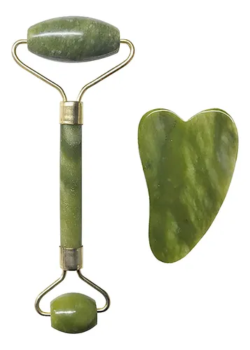 Set Facial Jade Roller Masajeador Y Piedra Gua Sha Verde