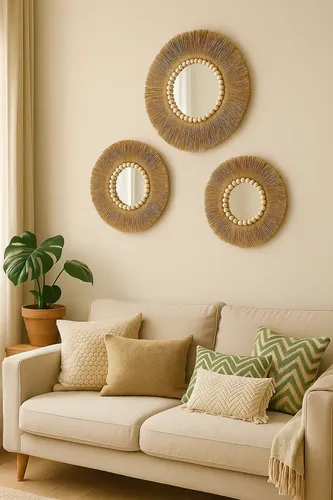 Set De 3 Espejos Decorativos Estilo Boho Con Marco De Yute