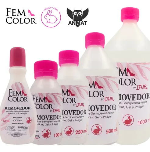 Removedor C/ Acetona Esmalte Uv Acrilico Gel Femcolor 500 Ml