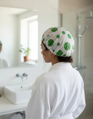 Cofia Gorro Pvc Baño Ducha Peluqueria Impermeable Elastico Color Lunares Verde Manzana