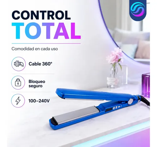 Plancha Pelo Digital Nano Titanium Hasta 250°C Color Azul Profesional Alisadora Planchita Cabello Liso Brillo Antifrizz Temperatura Regulable Cerámica Iónica Rápida Salón Hogar Viaje Premium Enarium