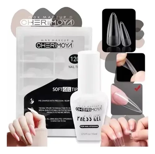 Tips Soft Gel Cherimoya Kit +press Gel +1 Caja Tips Soft Gel