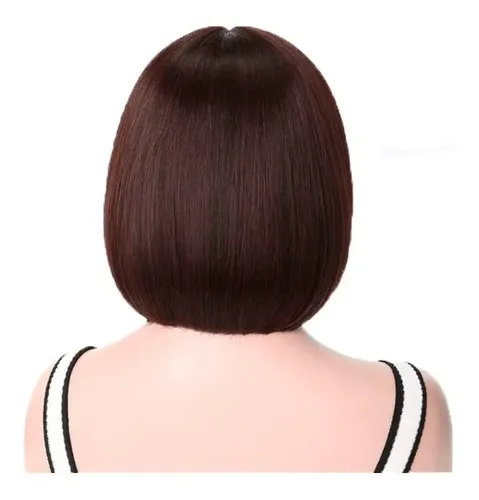 Peluca Corta Bob Simil Natural Castaño Flequillo Oncológica