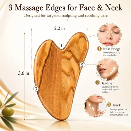 Set 2 Gua Sha Madera Oliva Masaje Facial Reductor