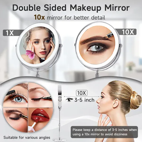 Espejo De Maquillaje Baluxca Con Aumento 1x/10x Y Luces, 9 P