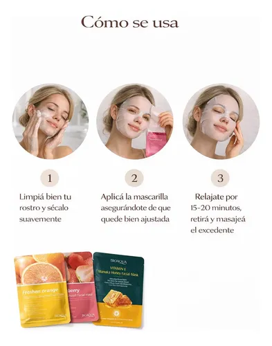 Mascarilla Facial Bioaqua Vitamina C E Beauty 12g X3u