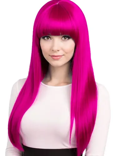 Peluca Lacia Larga Color Rosa Fucsia