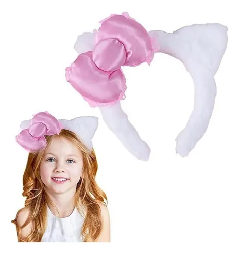 Ac Diadema Gato Blanca Lazo Rosa