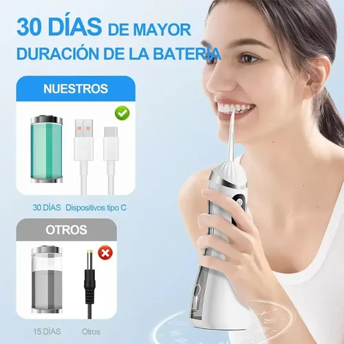 Irrigador Bucal Portátil Inalámbrico Recargable 3 Modos Blanco