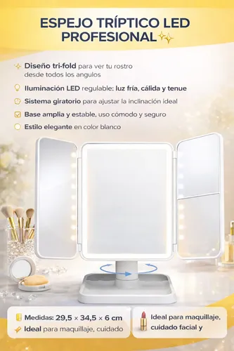 Jessamy Espejo Con Luz Led Fria Calida Maquillaje Usb