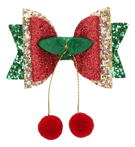 Moño Navideño Accesorio Para El Cabello De Cerezas