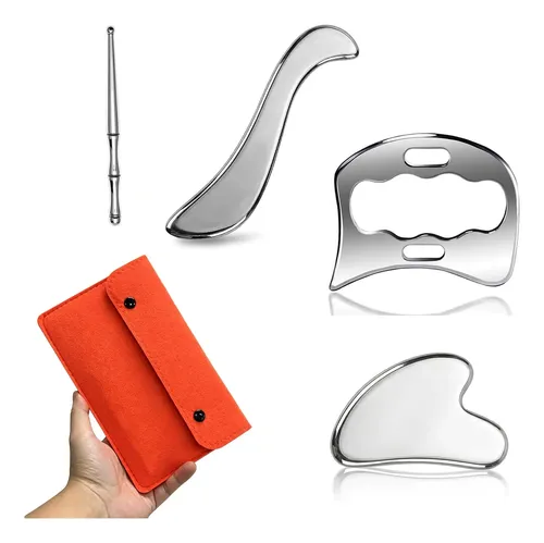 Set Gua Sha Acero Inox Masaje Muscular 4 Piezas