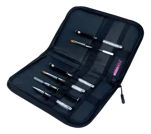 Estuche Porta Pinceles Negro 19 Compartimentos 26x17x3cm Maquillaje