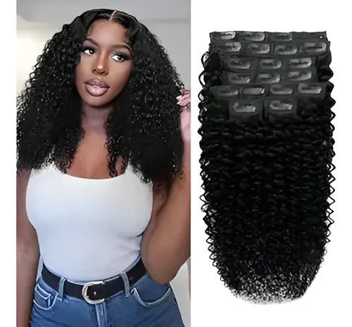Extensiones 35cm Rizo 3c 4a Clips Cabello Real