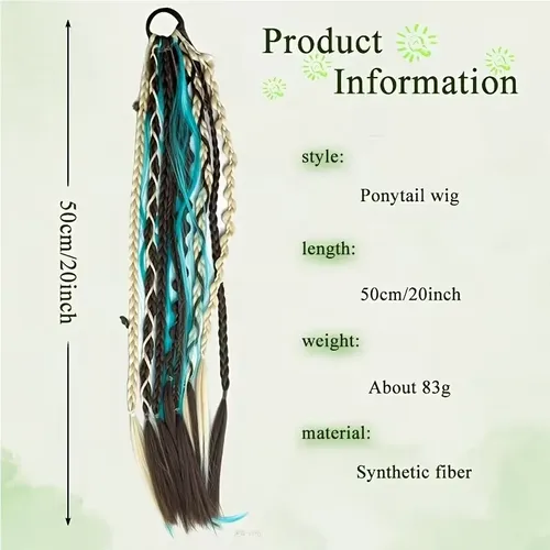 Coleta De Pelo Sintético Azul Bohemio 50cm Para Mujer