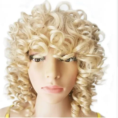 Peluca Rizada De 14 Pulgadas, Cabello Rubio Corto Con Flequi