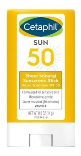Cetaphil Stick Solar Mineral SPF 50 Facial 14g Alta Proteccion UVA UVB Oxido de Zinc Piel Sensible Acabado Invisible Mate No Comedogenico Resistente al Agua No Brilloso Textura Ligera Dermatologico