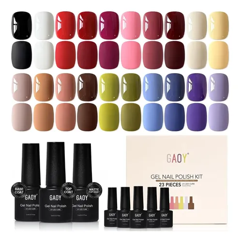 Kit De Esmalte En Gel Gaoy 20 Colores Con Base Y Top Coat