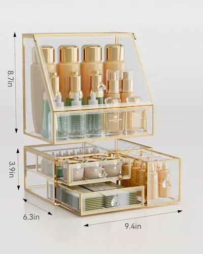 Organizador De Maquillaje De Vidrio Coralhouse –  Cajón –  C Coral Claro