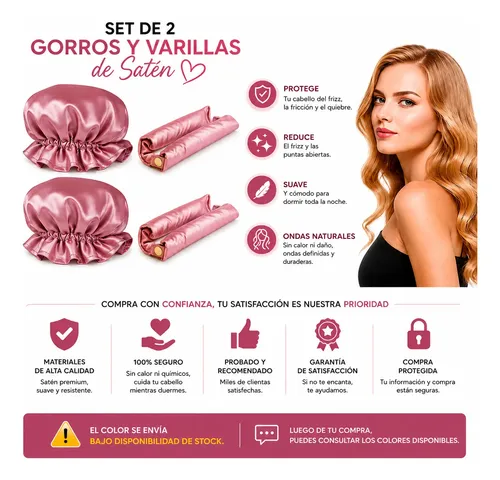 Rulos Sin Calor Varilla De Satén Anti Frizz 2x Gorritos