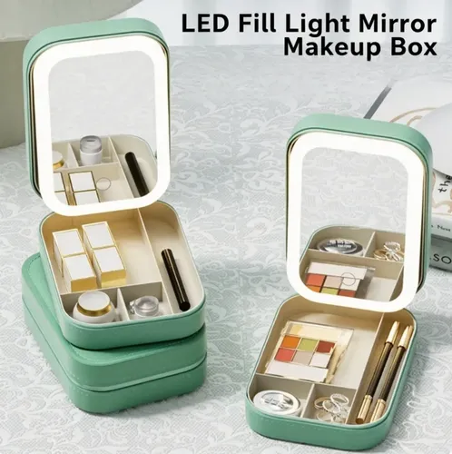 Organizador De Maquillaje Portátil Con Espejo Led
