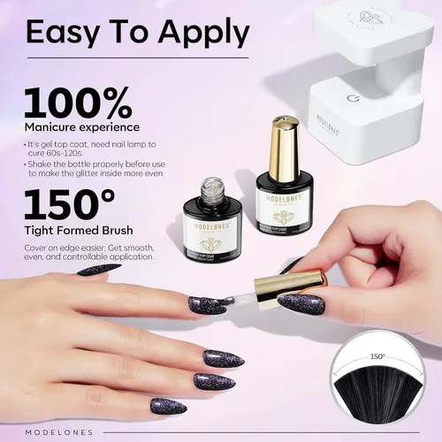 Top Coat Glitter Gel Modelones 0.33 Fl Oz A1 Clear Confetti