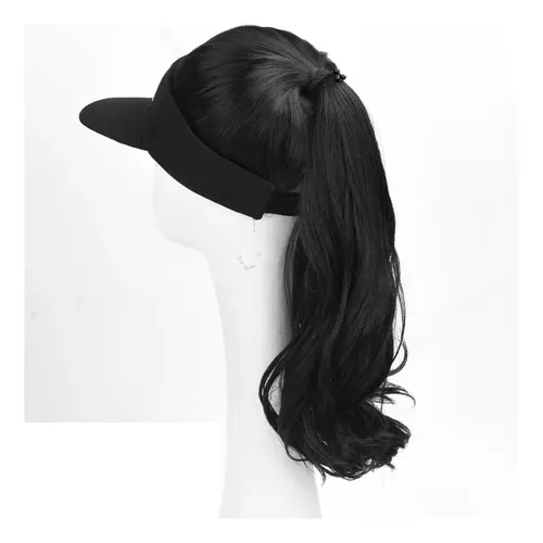 Gorra Con Peluca Negra, Diseño Moderno Y Juvenil, For Mujer