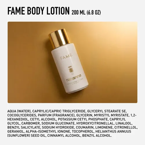 Loción Corporal Rabanne Fame Para Mujer, Hidratante, 6.8 Oz