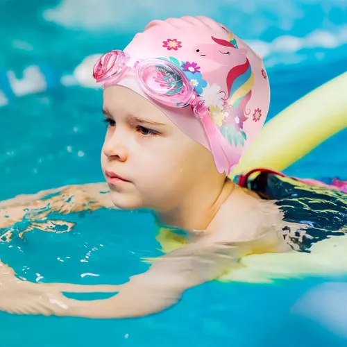 Gorra De Baño Geyoga Unicornio Talle Mediano Rosa Y Azul