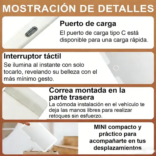 Espejo Maquillaje Visera Coche 3 Modos Luz 42 Led Recargable