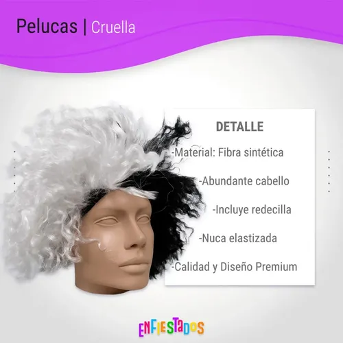 Peluca Cruella De Vil 101 Dalmatas Cotillon Disfraz Fiesta