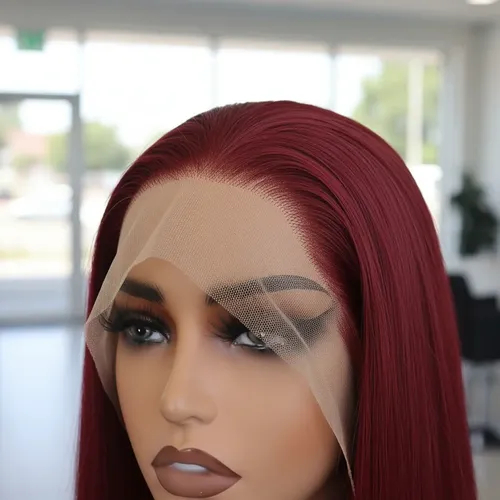Peluca Lace Front Adiolacba Premium Símil Natural 70 Cm Tamaño De La Base Regulable Tono Rojo Borgoña