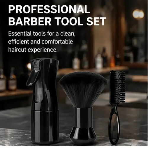 Set Barbero 3 Piezas Brocha Cepillo Y Spray Black