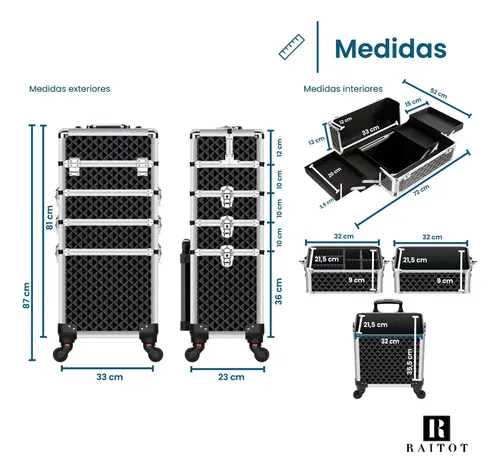 Maletin Desmontable Maquillaje 4 En 1 Profesional Carro Negro Raitot