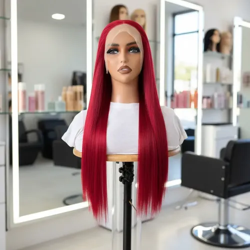 Peluca Lace Front Adiolacba Premium Símil Natural 70 Cm Tamaño De La Base Regulable Tono Rojo Fuego