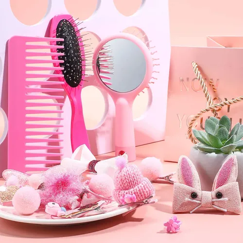 Set De Cepillo Para El Cabello Youngjoy Mini Rosa De 18 Cm C