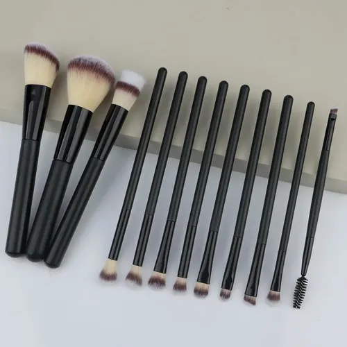 Set De 12 Brochas De Maquillaje Con Cubeta, Esponja Y Polvos