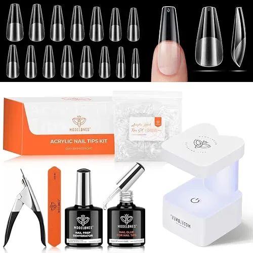 Modelones Kit Uñas Gel Puntas Coffin Largas Pegamento 9 En 1