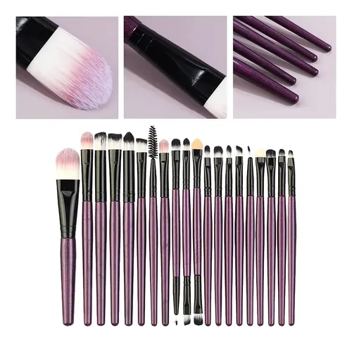Set 20 Piezas Pinceles De Maquillaje Profesional Violeta