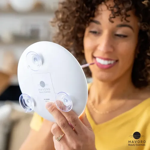 Espejo De Aumento 10x Con Luz LED Mavoro Ovalado Para Maquillaje