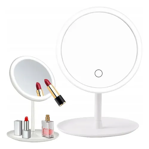 Espejo Redondo Maquillaje Con Luz LED JTA 17.5cm Blanco Moderno