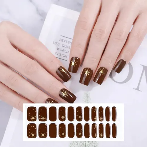 Tiras De Uñas de Gel Premium 22u Autoadhesivas – No Necesitan Lámpara Uv – Chocolate Estelar
